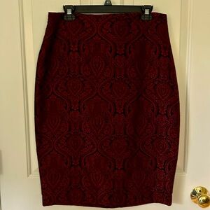Worthington pencil skirt size 12 black and red damask NWT